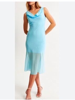 light blue Abercrombie & Fitch cowl neck slip midi dress
